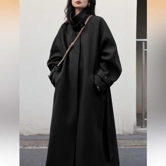 Chouyatou Winter Hidden Single Breasted Wool Coat Raglan Sleeve Wool Small - Picture 4 of 6